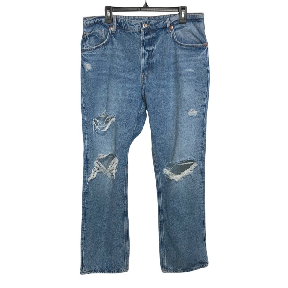 &denim 90's Boyfriend High Rise Distressed Ripped Denim Jeans Women's Size 14